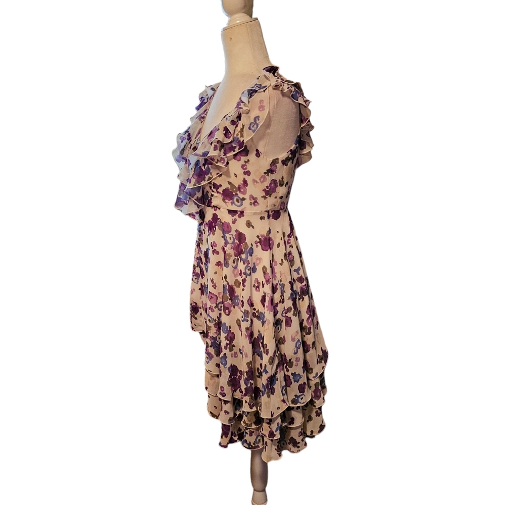 Lauren Conrad Ruffle Mini Dress Romantic Floral Water Color Print Womens Size 6 - Picture 8 of 16